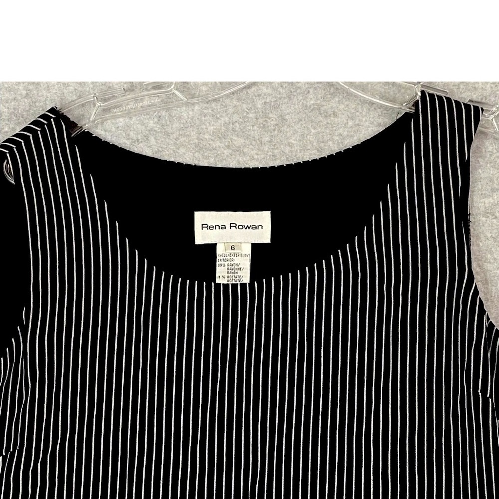 Rena Rowan Top Womens 6 Black Silver Striped Sleeveless Lined Dressy Tank
